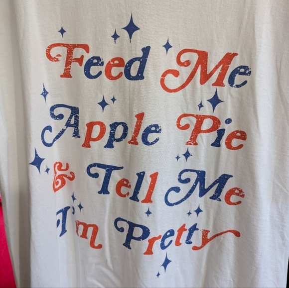 NWOT Sweet Claire Oversized White Tee with Red and Blue Text Size S/M - Picture 3 of 6